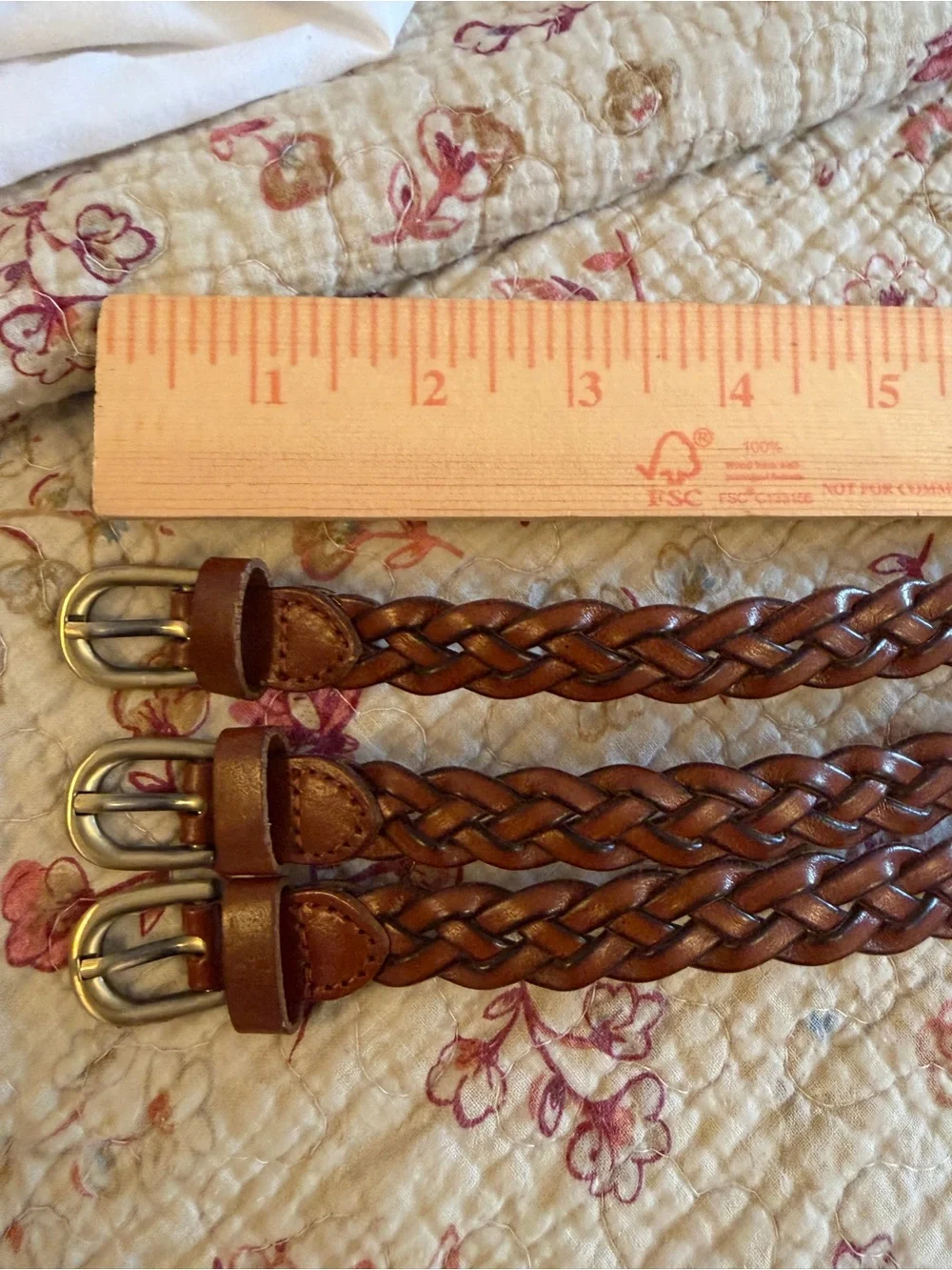 Vintage Braided Triple-Wrap Brown Leather Waist Belt - Unbranded